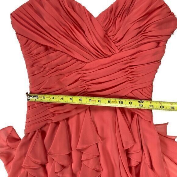 MAX & CLEO Dress Womens 6 Peach/Pink Spaghetti Straps Ruffles Side Zipper NWT - Picture 10 of 14